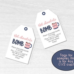 Hot cocoa bomb gift tags with instructions. Hot cocoa bomb Tags. Hot chocolate bomb instructions card. Printable PDF. Instant Download.