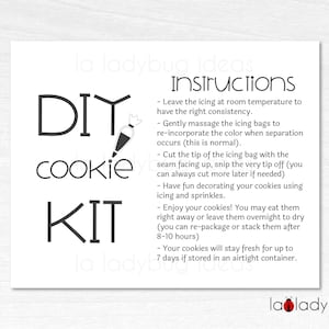 DIY Cookie kit instructions. DIY cookie kit directions. Cookie kit instructions card. DIY Cookie box instructions card. Printable card.