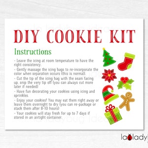 Weihnachts-DIY-Cookie-Kit Anleitungen. Druckbare Anleitung DIY-Cookie-Kit. Cookie-Kit-Karte. Cookie Anleitungskarte für Weihnachten.