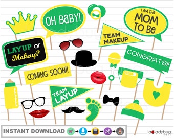 Green & Yellow Baby Shower Photo Booth Props (PDF Printable)