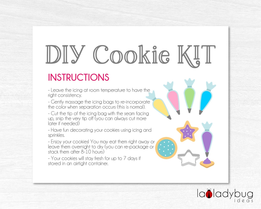 Printable Card for DIY Cookie Kit Instructions. Printable Instructions