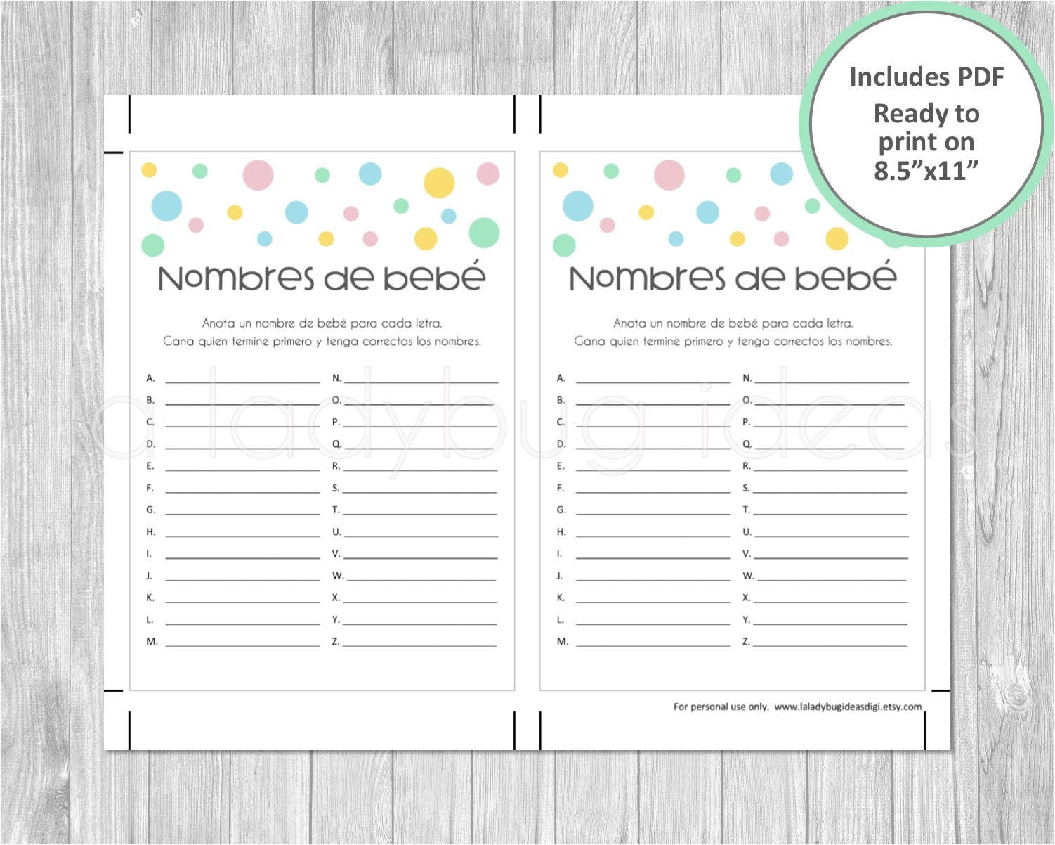 Carrera De Nombres Para Baby Shower