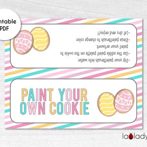 Paint your own cookie Bag topper. Easter Paint your own cookie directions card. Printable bag topper for Paint your own cookie treats. 4&quot;x5&quot;