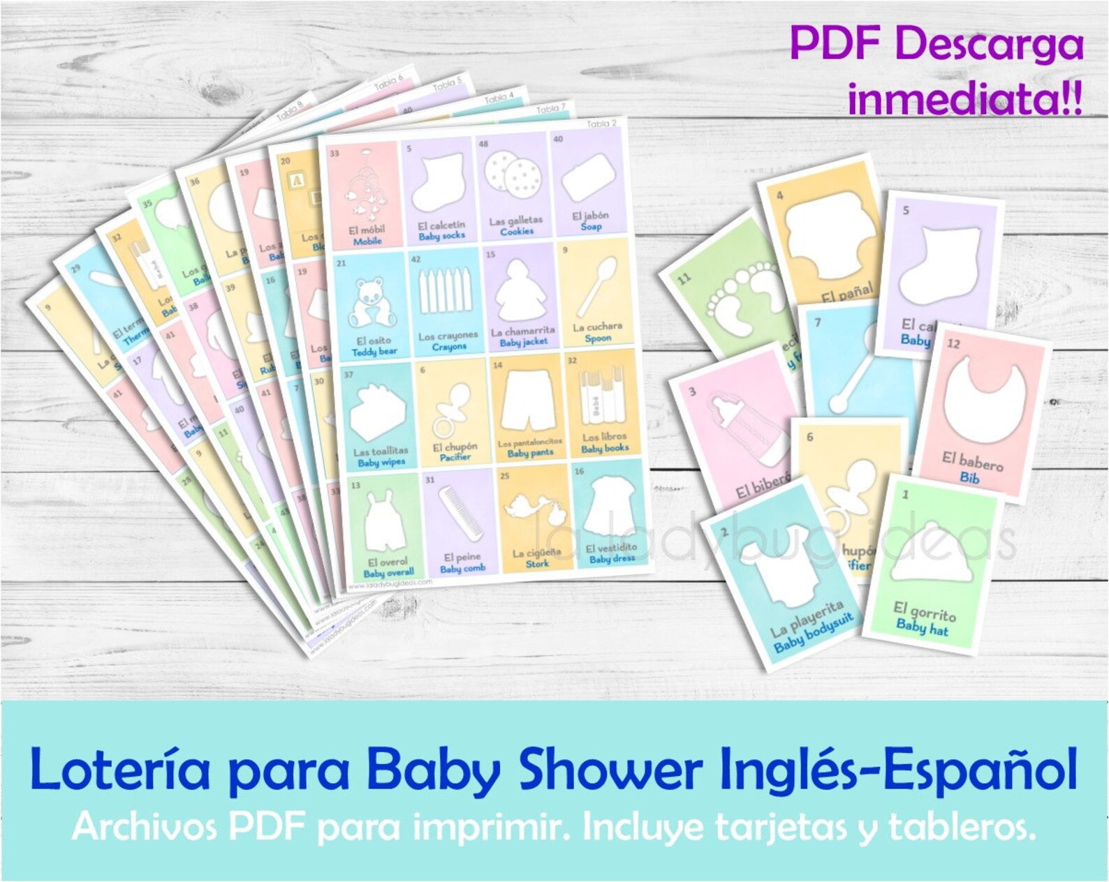 Lotería para Baby Shower Ingles y Español. Juego para baby Etsy México