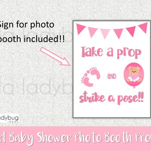 Baby shower photo booth props Pink for Girl, Printable. DIY baby shower selfie station. Instant download. PDF Digital file. High resolution. image 2