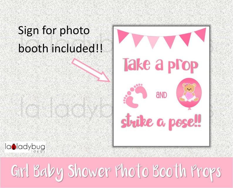 Baby shower photo booth props Pink for Girl, Printable. DIY baby shower selfie station. Instant download. PDF Digital file. High resolution. image 2