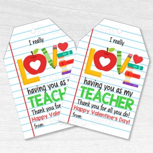 Valentine Teacher Tag.  Printable Gift Tags for Valentines Day. Printable PDF. Instant Download. Valentines day tag. Teacher appreciation