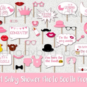 Baby shower photo booth props Pink for Girl, Printable. DIY baby shower selfie station. Instant download. PDF Digital file. High resolution. image 1