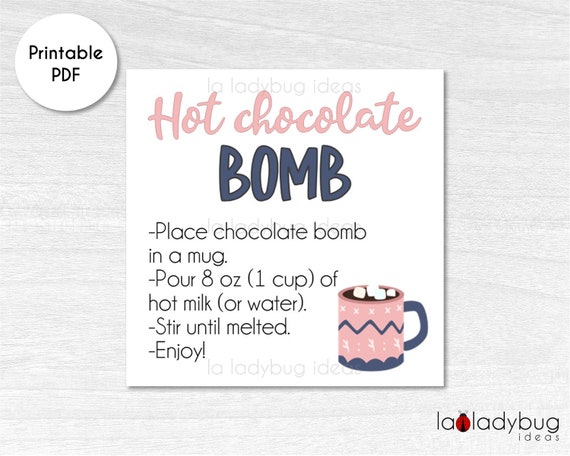 Hot Chocolate Bomb Tag. Hot Cocoa Bomb Instructions Card. - Etsy
