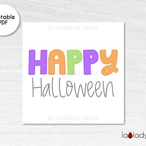 Happy Halloween afdrukbare Cookie Square-tag. Happy Halloween vierkante kaart voor koekjes. Digitale koekjestraktatiekaart. Halloween-koekjestraktatielabel.