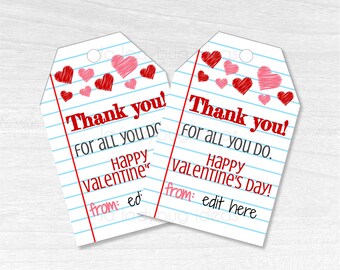 Editable Valentine's Day Gift tags. Printable Valentines Day tags for Teachers. Editable and printable gift cards. Easy to edit JPEG/PDF.