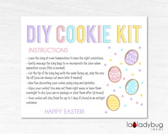 Easter DIY Cookie kit instructions. Printable Instructions card for DIY cookie kit. Easter Cookie kit card Printable file for instructions.