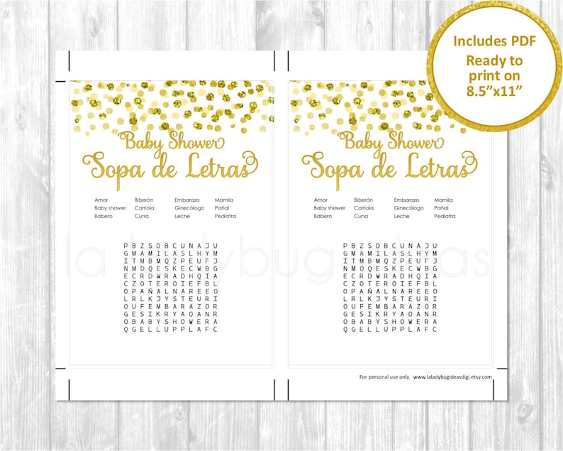 Juegos de baby shower para imprimir. Sopa de letras. Ordena | Etsy