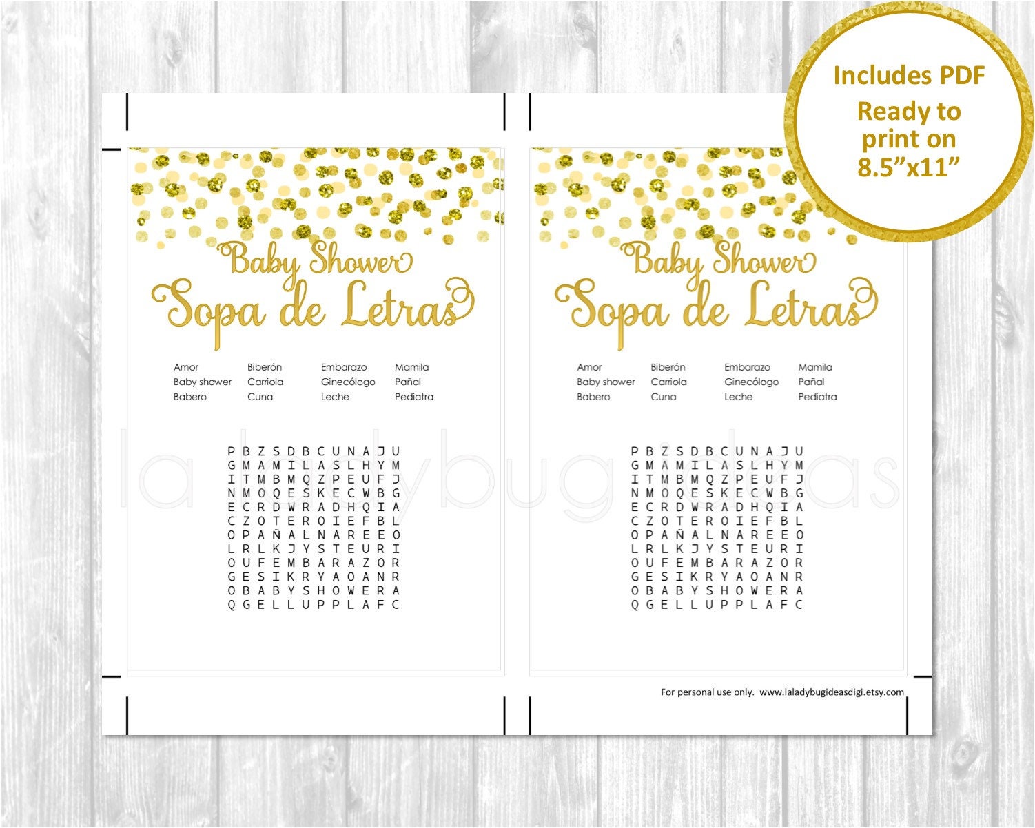 Juegos de baby shower para imprimir. Sopa de letras. Ordena 