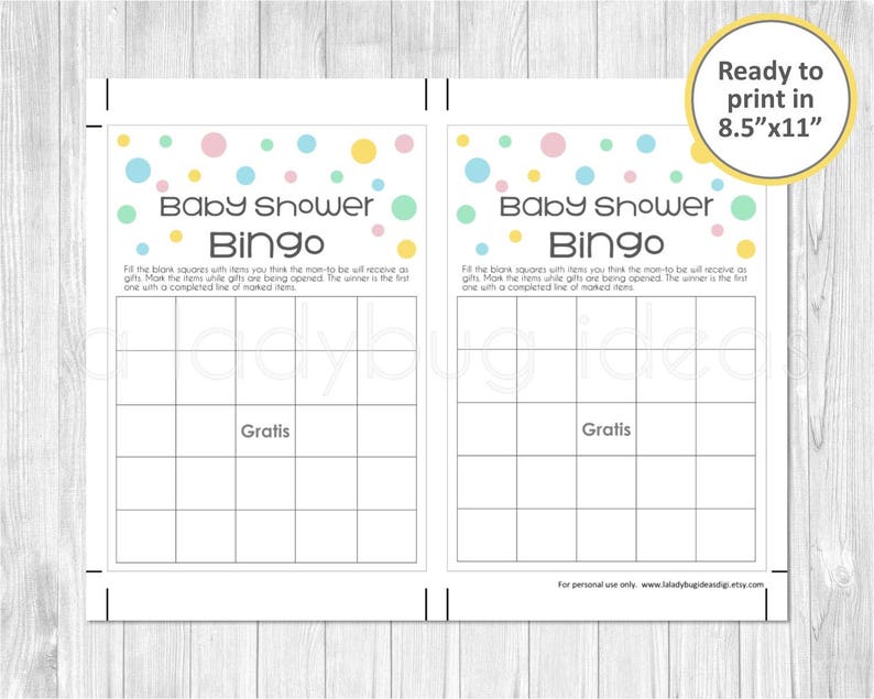 Baby Shower Bingo Cards in Spanish. Printable. Baby Shower Etsy