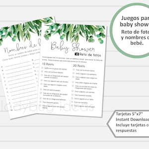 Juegos babyshower digitales. Bekijk de foto's. Nombres de bebé. Download onmiddellijk. Babyshowerspellen in het Spaans. Directe download. Imprimir.