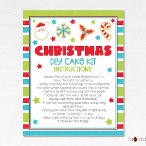 Instructies voor het DIY-taartpakket voor Kerstmis. Kerst DIY-taartpakket Afdrukbare kaart. Vrolijk kerstfeest Afdrukbare instructies voor het doe-het-zelf-taartpakket.