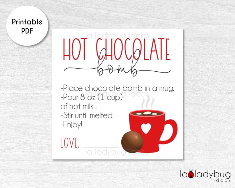 Hot Cocoa Bomb Instructions Card 10 To 12 Oz Printable Tags Etsy