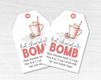 Etiquetas de regalo navideñas con forma de bomba de chocolate caliente: PDF imprimible (descarga instantánea)