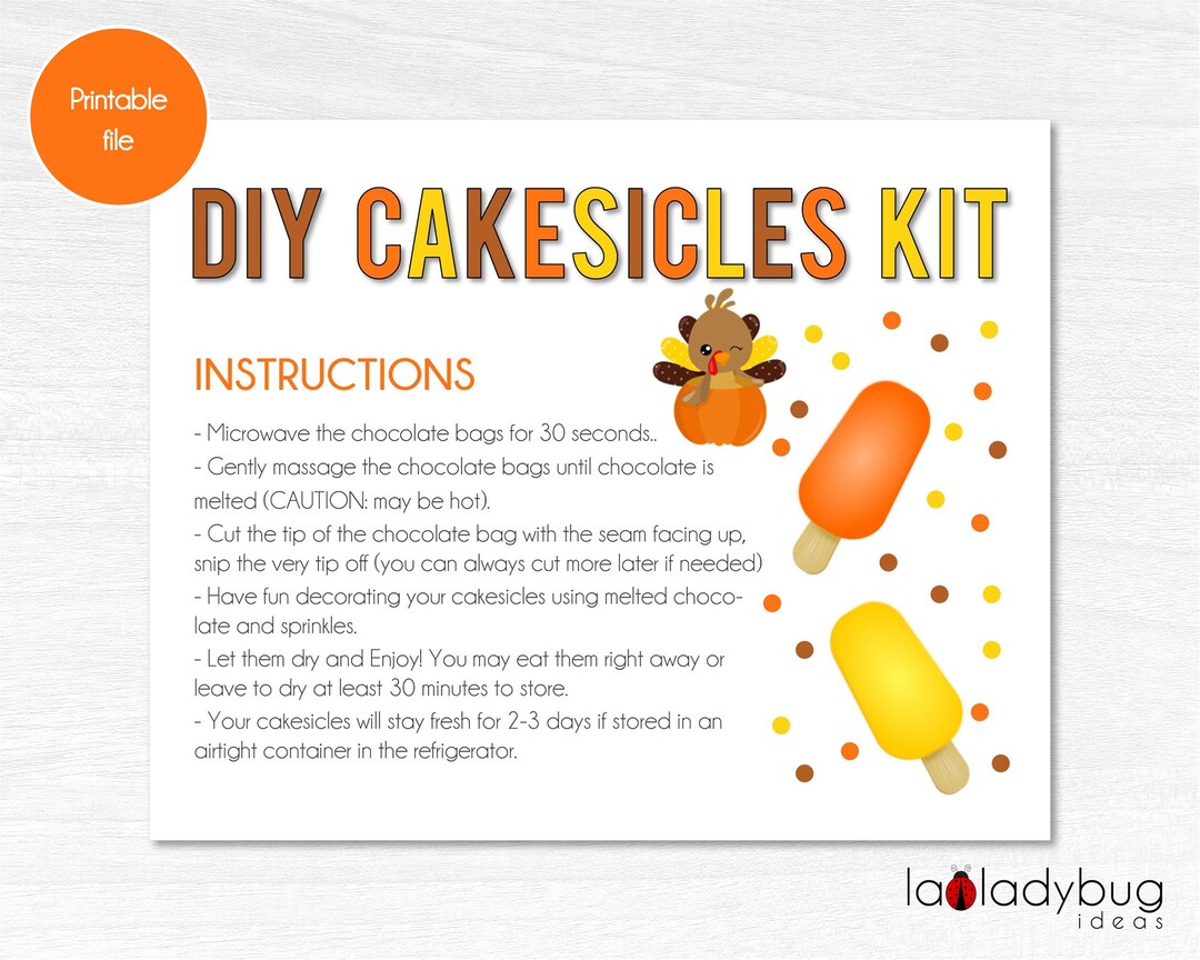 DIY Cakesicles Kit Instructions Card Thanksgiving. Printable Etsy