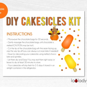 DIY Cakesicles kit instructions card Thanksgiving. Printable Instructions card for DIY cakesicles kit for Thanksgiving. Cakesicle cards.
