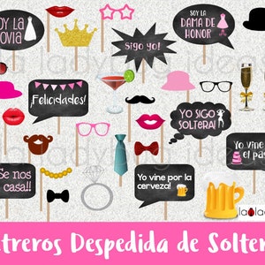 Letras de despedida de soltera para imprimir. Letras para selfies. Carteles para fotos English. Accesorios para fotomatón de despedida de soltera en español.