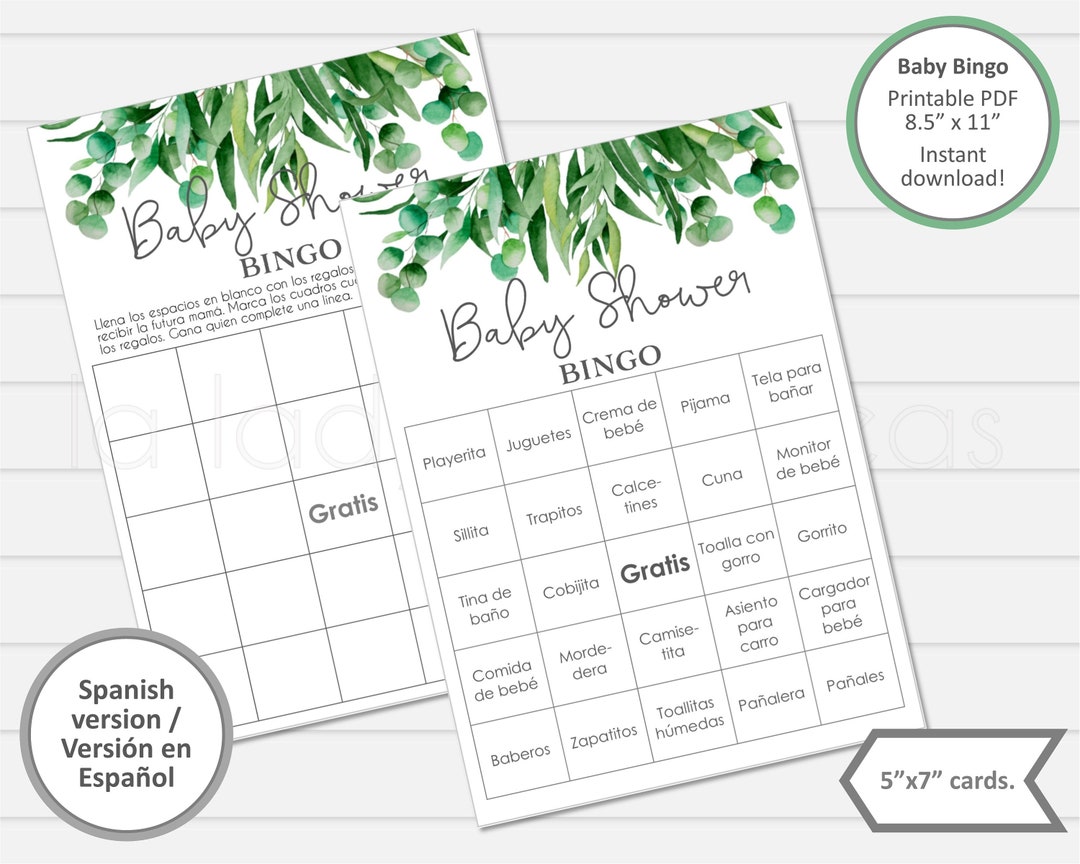 Baby Shower Bingo Cards in Spanish. Printable. Baby Shower Games. Baby