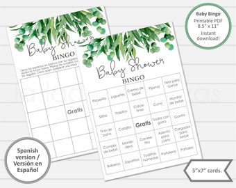 Spanish Baby Shower Bingo Game, 60 Unique Cards (Printable PDF)