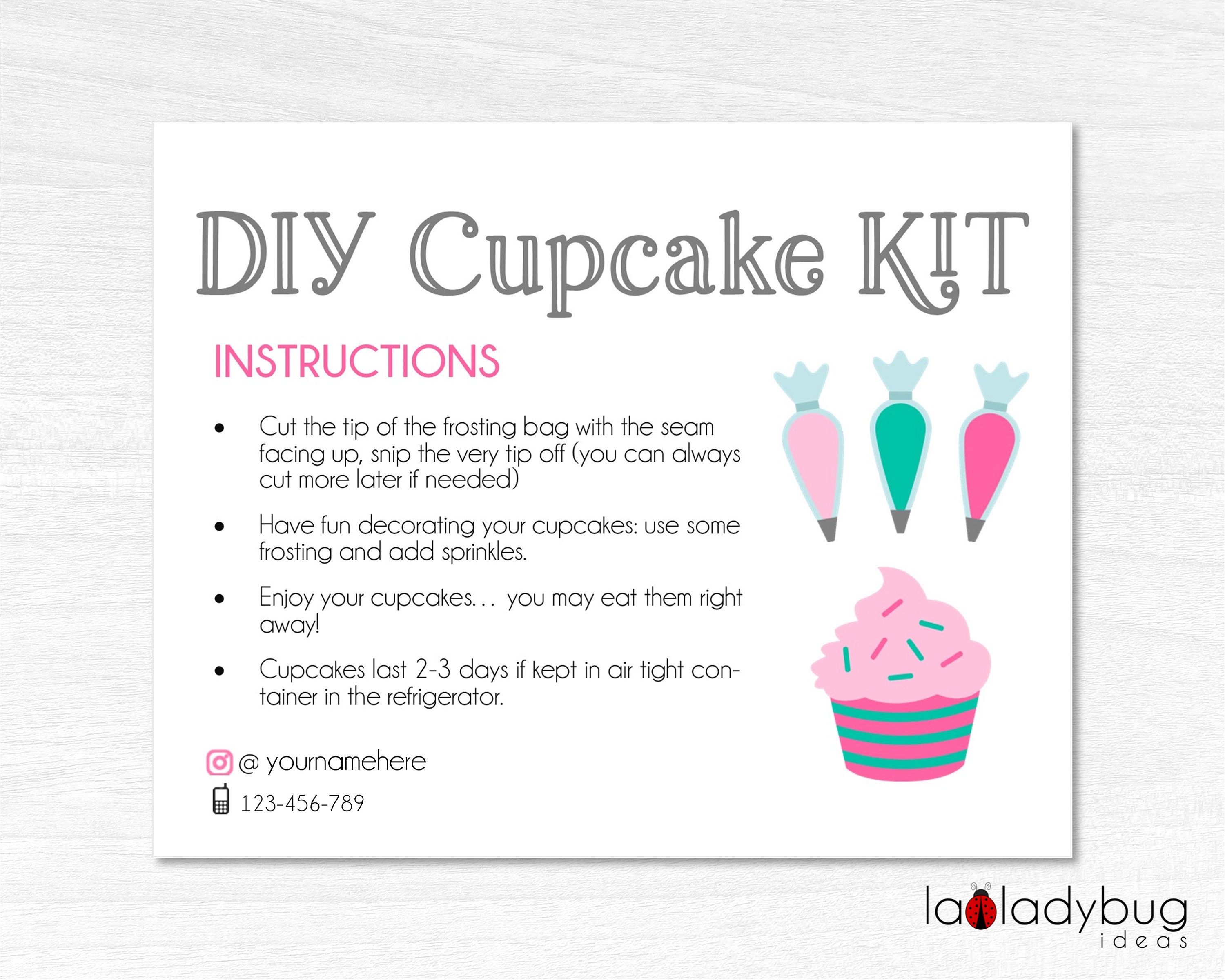 DIY Cupcake kit Printable card Custom colors. Cupcake kit Etsy