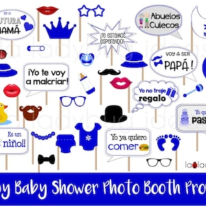 Letreros para fotos de Baby shower niño. Archiwum dla imprimir Azul Rey. Hiszpański baby shower. Hiszpańska fotobudka rekwizytuje baby shower.  PDF
