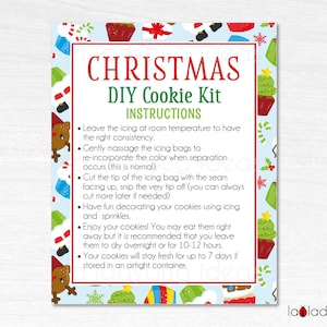 Christmas Cookie kit instructions. Merry Christmas DIY cookie kit Printable card. Merry Christmas Printable Instructions for DIY cookie kit.
