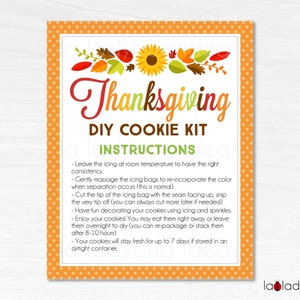 Thanksgiving DIY cookie kit Printable card. Thanksgiving Cookie kit instructions. Thanksgiving Printable Instructions for DIY cookie kit.