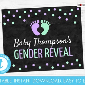 Editable Welcome to Gender Reveal sign. Printable Gender Reveal Sign. Lavender or mint. He or she sign. Instant download. Easy to edit PDF
