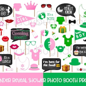 Pink and green. Gender reveal baby shower photo booth props. Printable DIY baby shower props. Instant download. Boy or girl. He or she
