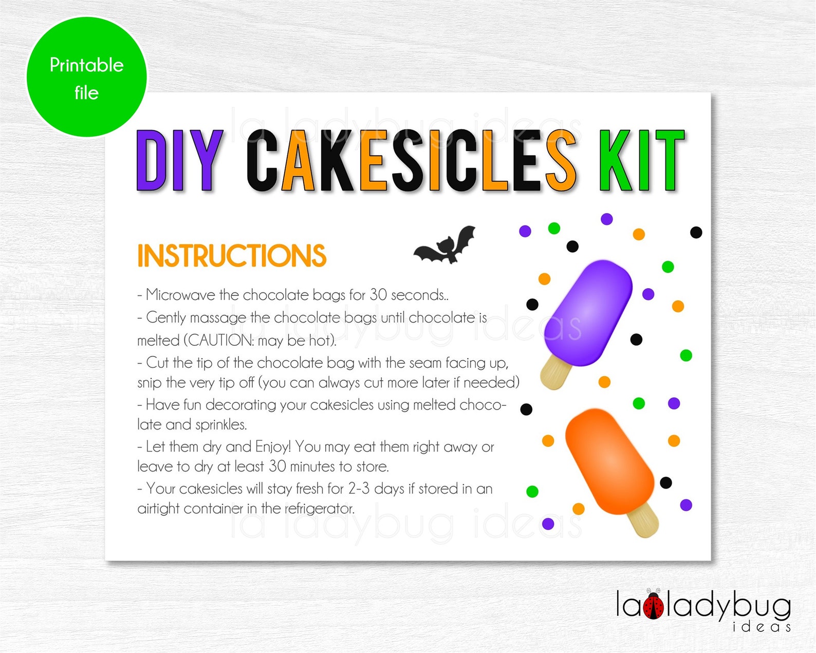 DIY Cakesicles Kit Instructions Card Halloween. Printable Etsy