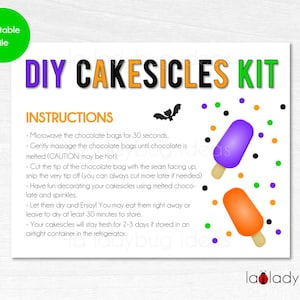 DIY Cakesicles kit instructions card Halloween. Printable Instructions card for DIY cakesicles kit for Halloween. Cakesicle cards.