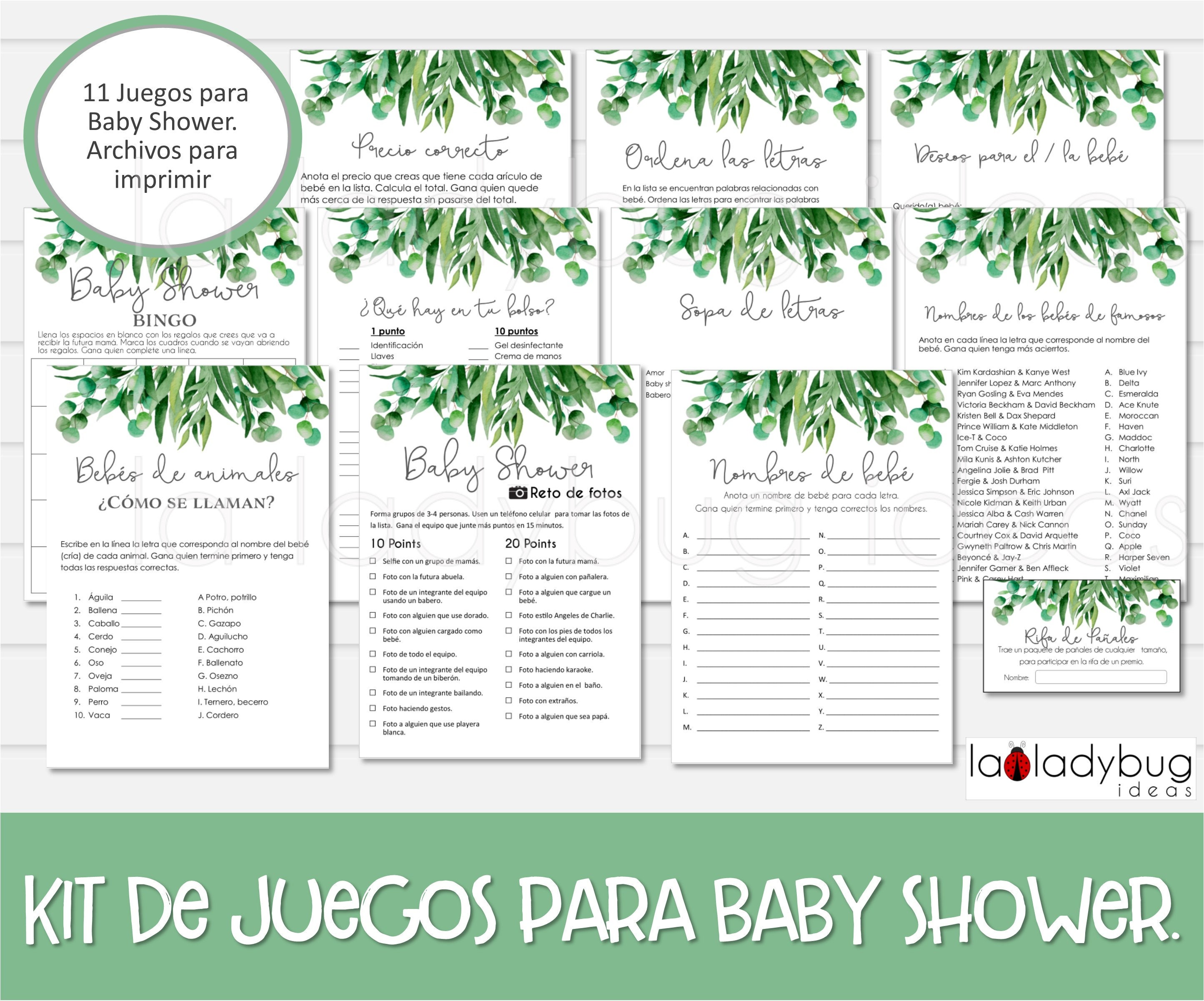 Juegos de baby shower para imprimir. Sopa de letras. Ordena 