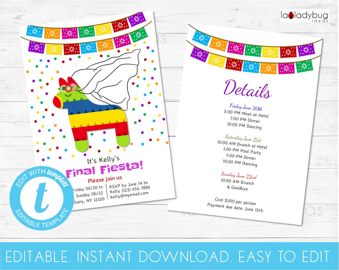 Final Fiesta Invitation. Editable and Printable. Bachelorette Party ...