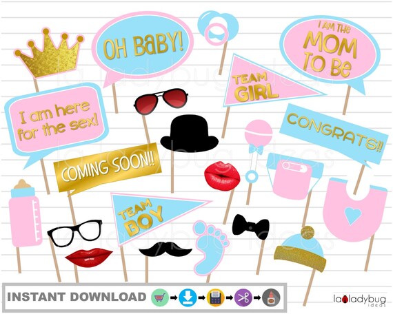 Gender Reveal Photo Booth Props. PDF Printable. DIY Baby | Etsy