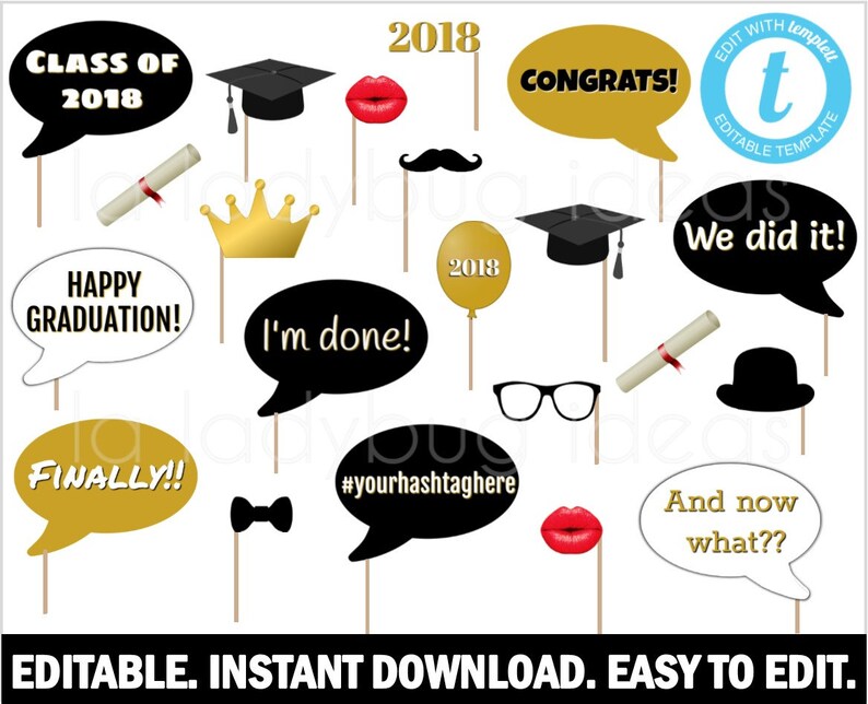 Commencement image booth props. Editable. Printable report. Do it yourself Commencement picture props. Commencement occasion props. Immediate obtain. Black and gold photo regarding Graduation Photo Booth Props Printable referred to as Commencement picture booth props. Editable. Printable report. Do-it-yourself Commencement image props. Commencement celebration props. Fast obtain. Black and gold