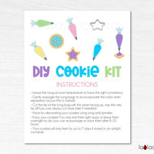 Printable card for DIY Cookie kit instructions. Printable Instructions card for DIY cookie kit. Cookie kit card. Cookie instructions card.