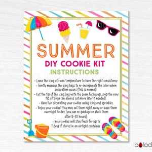 Summer Cookie kit instructions. Summer DIY cookie kit Printable card. Summer Printable Instructions for DIY cookie kit. DIY Cookie kit.