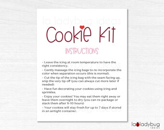 Valentine's Day DIY Cookie kit instructions. Valentine DIY cookie kit Printable card. Valentines Day Printable card for DIY cookie kit.