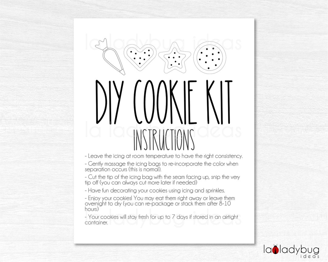 DIY Cookie Kit Instructions. Minimal Style DIY Cookie Kit Printable Card. Minimal Printable Card