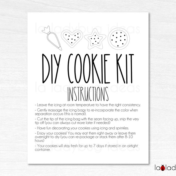 DIY Cookie kit instructions. Minimal style DIY cookie kit Printable card. Minimal Printable card for DIY cookie kit.