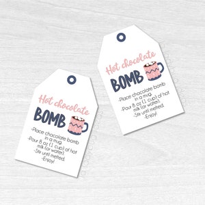 Hot cocoa bomb gift tags with instructions. Hot cocoa bomb Tags. Hot chocolate bomb instructions card. Printable PDF. Instant Download.