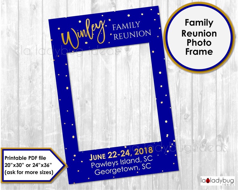 Family Reunion frame photo prop. Blue and golden party photo Etsy