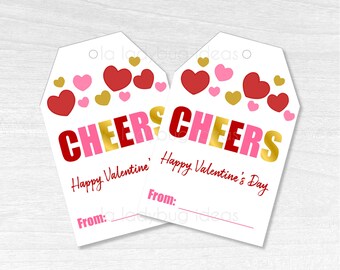 Valentine's Day Gift Tags. Cheers Tags for Valentine's Day. Printable PDF. Instant Download. Valentines day tag. Happy Valentines Day tag