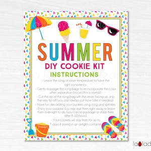 Summer Cookie kit instructions. Summer DIY cookie kit Printable card. Summer Printable Instructions for DIY cookie kit. DIY Cookie kit.