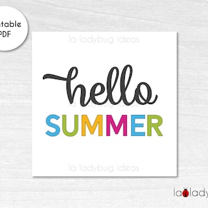 Hola tarjeta cuadrada de verano para galletas. Etiqueta imprimible de Cookie Square. Tarjeta de regalo de galletas digitales. Etiqueta de regalo de galletas de verano. Etiquetas imprimibles de verano.